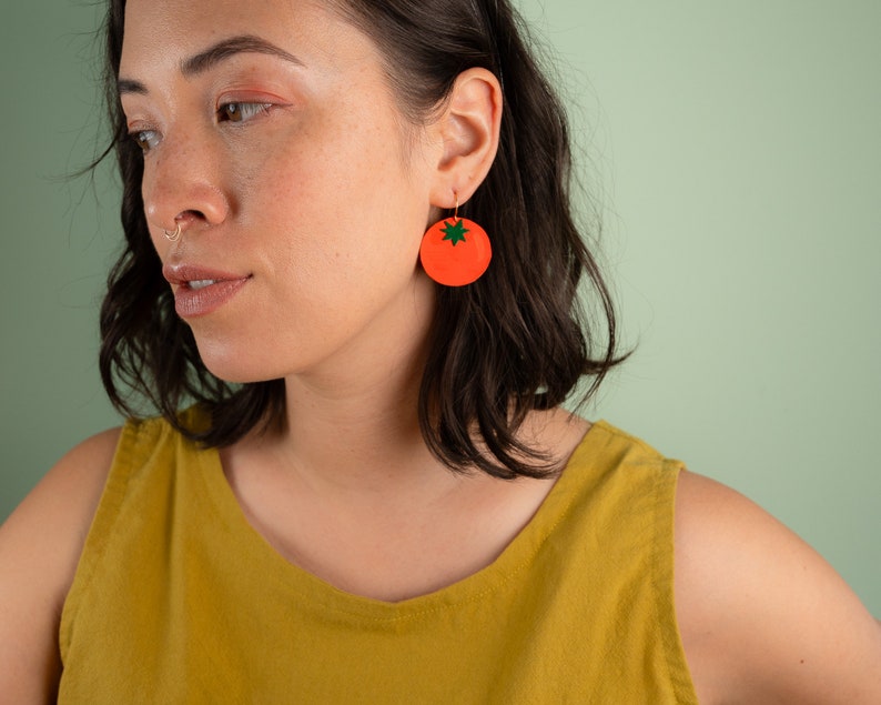 Large Red Tomato Earrings Lightweight & Made from Reclaimed Leather zdjęcie 3