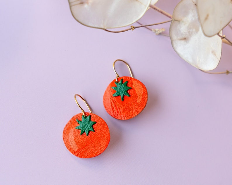 Small Red Tomato Earrings Lightweight & Made from Reclaimed Leather image 1