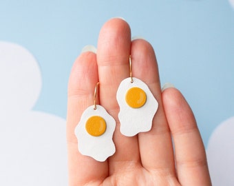 Sunny Side Up Earrings - Handmade Fried Egg Earrings in Reclaimed Leather