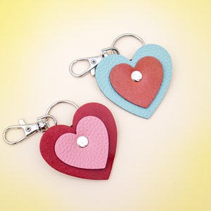 Heart Keychain in Red / Pink Made from Reclaimed Leather image 6