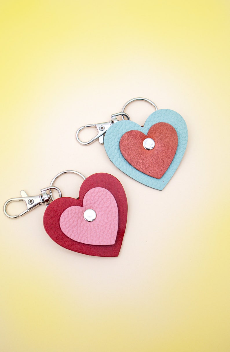 Heart Keychain in Red / Pink Made from Reclaimed Leather image 6
