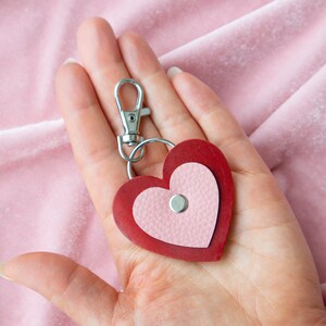 Heart Keychain in Red / Pink Made from Reclaimed Leather image 4