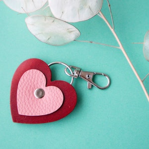 Heart Keychain in Red / Pink Made from Reclaimed Leather image 2