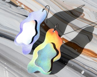 Space Blob Earrings - Iridescent Silver Reclaimed Leather Psychedelic earrings