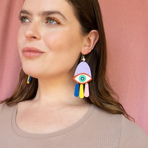 Chromatic Gaze Earrings Lightweight Maximalist Statement Leather Eye earrings image 6