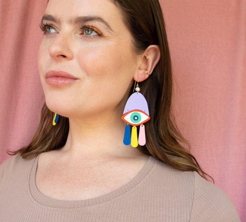 Chromatic Gaze Earrings Lightweight Maximalist Statement Leather Eye earrings image 6