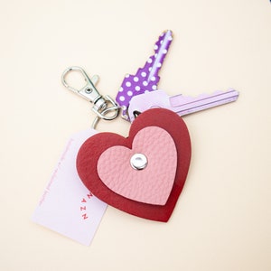 Heart Keychain in Red / Pink Made from Reclaimed Leather image 3