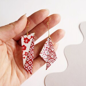 Origami Earrings in Red + White - Made from reclaimed leather #scandinazn