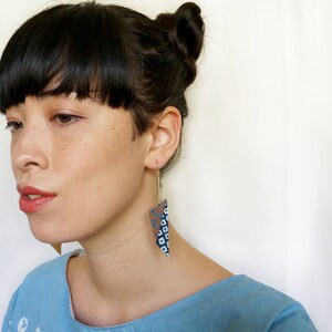 Origami Indigo Asymmetrical Japanese Inspired hand painted leather statement earrings // hitaishou 非対称 image 2