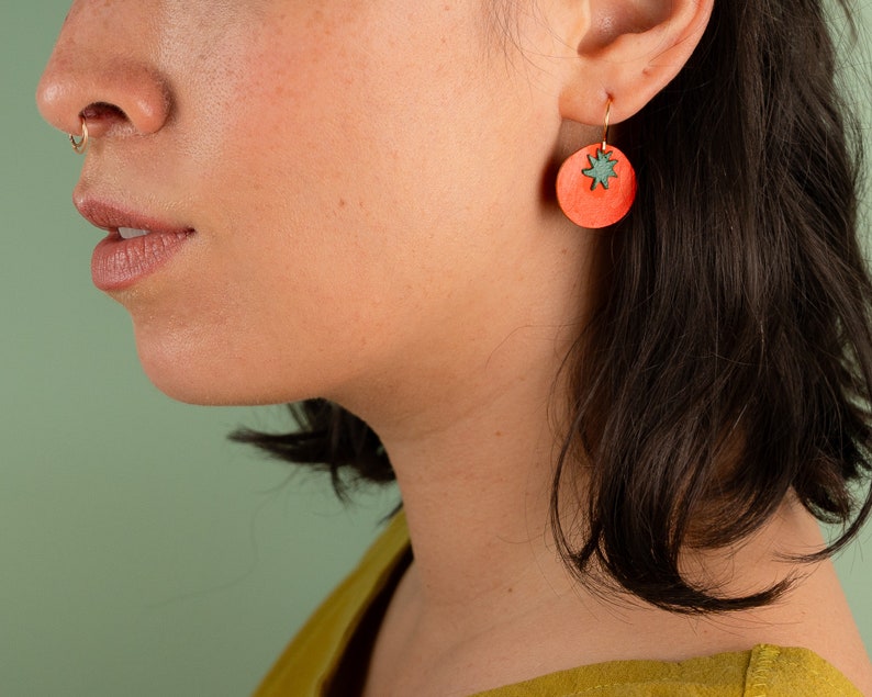 Small Red Tomato Earrings Lightweight & Made from Reclaimed Leather image 5