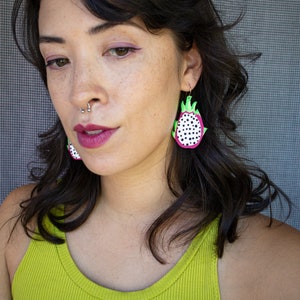 Juicy Dragonfruit Earrings Reclaimed Leather Statement Fruit Earrings image 5