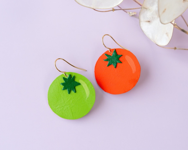 Asymmetrical Red and Green Tomato Earrings