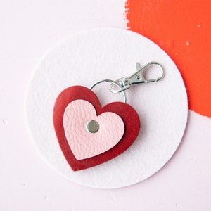 Heart Keychain in Red / Pink Made from Reclaimed Leather image 5