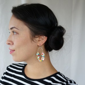 Rainbow Confetti Leather Statement Horseshoe Scoop Maximalist Earrings Lightweight Reclaimed Leather image 3