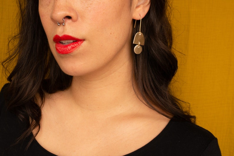 Archlet Earrings Reclaimed Leather Statement Earrings in Liquid Gold Sustainable Minimalist Earrings image 4