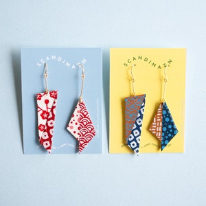 Origami Indigo Asymmetrical Japanese Inspired hand painted leather statement earrings // hitaishou 非対称 image 7