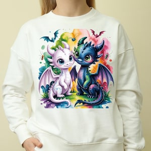 Night Fury & Light Fury Watercolor PNG: Cartoon Design for Sublimation (300 DPI)