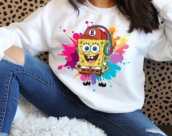 Rolig havssvamp tecknad PNG, söt gul tecknad figur Clipart, högupplöst digital nedladdning, transparent bakgrundsdesign 300 DPI