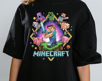 4 Minecraft PNG, Trendande film PNG, Animerad filmkaraktärsgruppbild tecknad stil PNG, Spelkaraktärs-T-shirt, Pixel Squad-tröjadesign