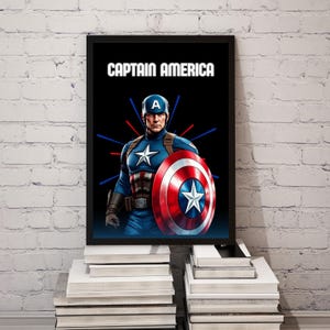Captain American hero Wall Art Print, Superhero Poster Digital Download, Marvell Comic Art for Boys Room Decor, Avengers Printable Wall Art
