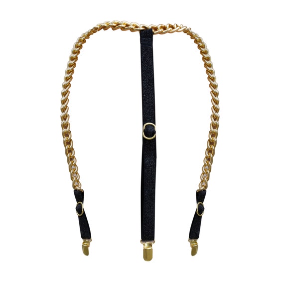 Gold Metallic Body Chain Harness Suspenders Statement Belt Vintage Gold Chain Harness Suspenders – Recess main image 3