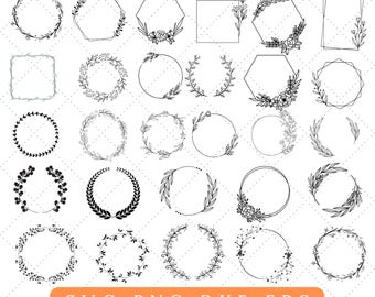 May include: A set of 30 black and white floral wreath and geometric frame SVG cut files. The frames are perfect for adding a touch of elegance to your designs.