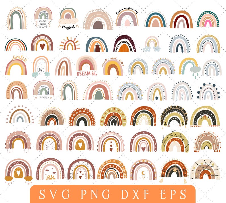 Boho Rainbow Svg BUNDLE, Cute Rainbow Svg, Boho Rainbow Clipart ...