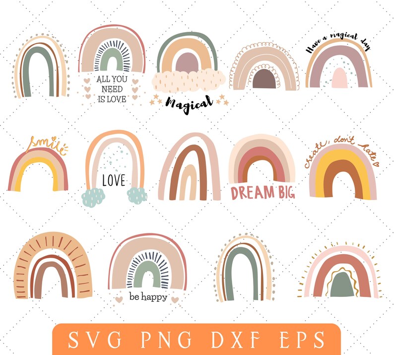 Boho Rainbow Svg BUNDLE, Cute Rainbow Svg, Boho Rainbow Clipart ...