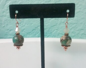 Jasper Earrings Copper Earrings Teal Jasper Earrings 7th Anniversary Gift Birthday Gift Best Friend Gift Girlfriend Gift Thank You Gift E52