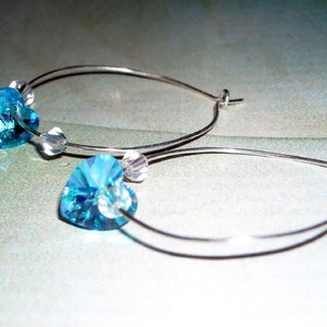 Crystal Heart Earrings Swarovski Aquamarine Love Girlfriend Gift March Birthstone Valentines Day Romantic Earrings Wedding Jewelry E24