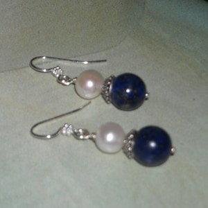Lapis Lazuli Earrings Pearl Earrings Bali Silver Earrings Lapis Pearl Earrings Wedding Jewelry September Birthstone Bridesmaid Gift E34