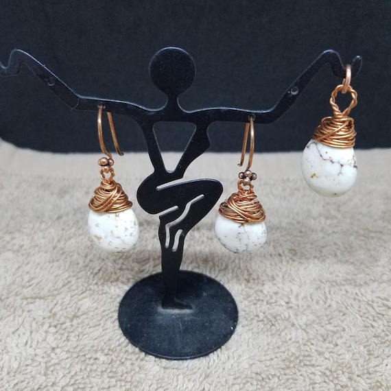White Turquoise Jewelry Set Wire Wrapped Jewelry Turquoise Pendant Earrings Wedding Jewelry Bridesmaid Gift Girlfriend Gift For Her JS22ABCD