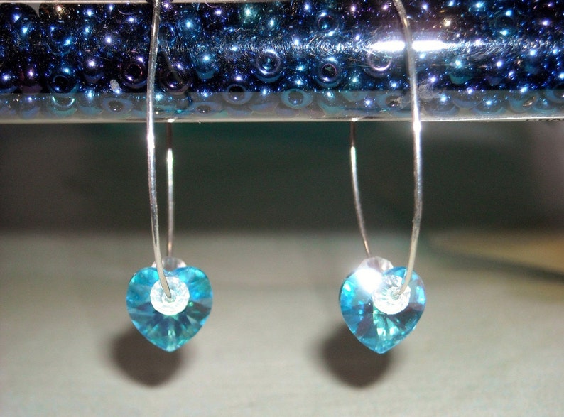Crystal Heart Earrings Swarovski Aquamarine Love Girlfriend Etsy