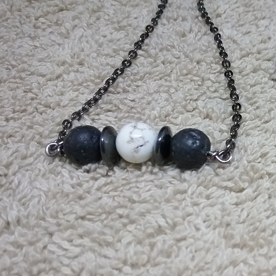 Ceramic / Lava / Hematite and quartz  Necklace 