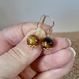 Tiger&#39;s Eye Earrings 14kt Gold Filled Earrings Valentines Day Gift Girlfriend Gift Mom Gift BFF Gift For Her Womens Gift Thank You Gift E100