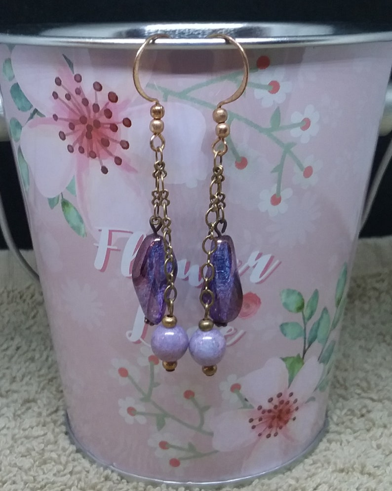 Purple Glass Earrings Purple Wedding Jewelry Bridal Earrings Etsy