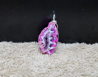 Pink Druzy Quartz Pendant Silver Wire Wrapped Pendant Graduation Gift BFF Gift Girlfriend Gift Bridesmaid Gift For Mom Sister Gift P30