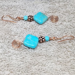Turquoise Earrings Copper Earrings Wire Wrapped Earrings Something Blue Bridesmaid Gift Sister Gift Best Friend Gift Girlfriend Gift E76