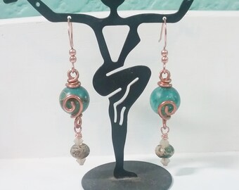 Jasper & Copper Earrings Jasper Earrings Teal Earrings Girlfriend Gift Daughter Gift Under 30 BFF Gift Green Earrings Boho Jewelry E53