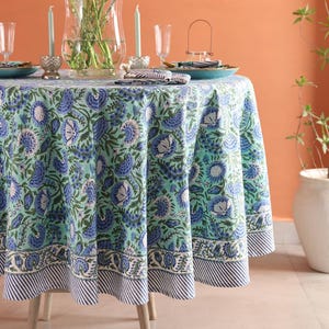 Indian Block Print Round Tablecloth, French Round Tablecloth, Round Dining Tablecloth, Country Kitchen Round Tablecloth, Wedding Table Decor