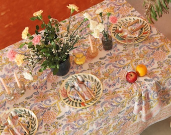 Sommer Gelb Floral Indische Hand Block gedruckt Baumwolle Tischdecke, Hochzeit Tischdecke, kundenspezifische Hochzeitsgeschenke, Bauernhaus Tischdecke
