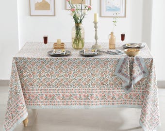 Holiday Tablecloth French Tablecloth Cover, Block Printed Tablecloth, Indian Table Linen, Floral Dinning TableCloth ,Elegant Boho Decoration