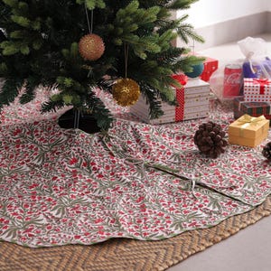 Red Green Hand Block Printed Christmas Tree Skirt, FarmHouse Boho Xmas Party Decoration, Christmas Tree Cover Decor, Large Custom Tree Skirt