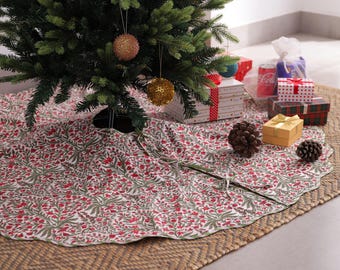 Roter grüner Handblock gedruckter Weihnachtsbaum-Rock, Bauernhaus Boho-Weihnachtsparty-Dekoration, Weihnachtsbaum-Dekor, großer benutzerdefinierter Baum-Rock