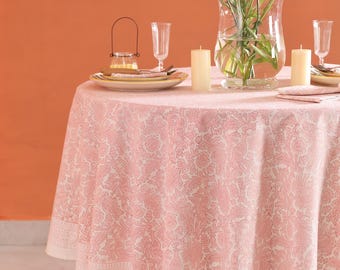 Summer Pink Floral Round Tablecloth, Indian Block Print Round Table Cover, Chinoiseries Circle Tablecloth, Country Kitchen Round TableCloths