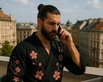 Men's Black Sakura Kimono Robe – Japanese Spa Style