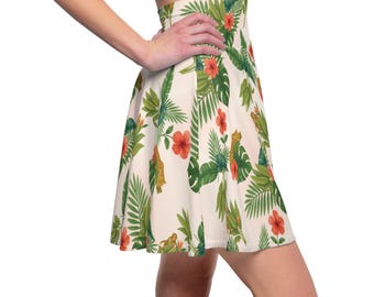 Spódnica typu skater White Lotus Tropical dla kobiet na lato Lekka spódnica na imprezę plażową Żywy nadruk dżungli Zabawny prezent dla niej