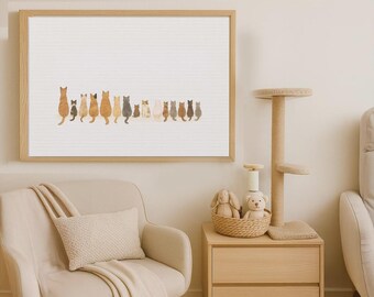 Funny Cat Wall Art Printable – 16 Cats Being Weird | Digital Download Poster for Cat Lovers, A4 Print with Trim Marks