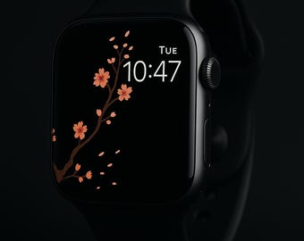 Black Sakura Apple Watch Face - Minimalist Floral Design (digital