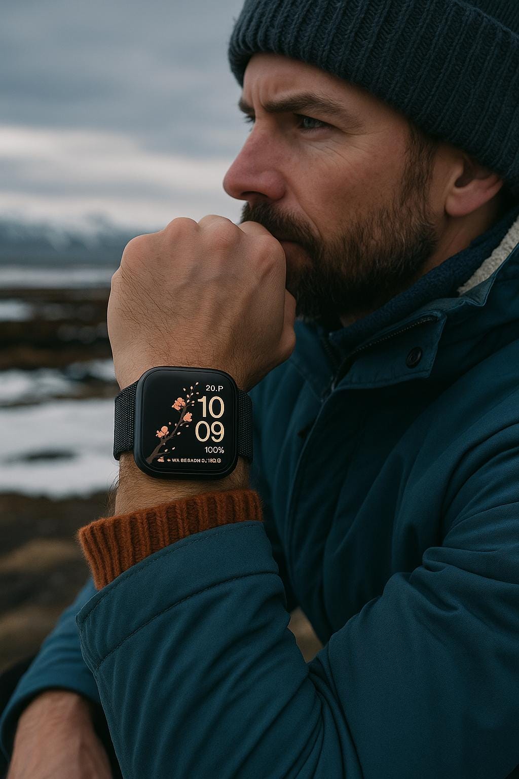 Black Sakura Apple Watch Face - Minimalist Floral Design (digital